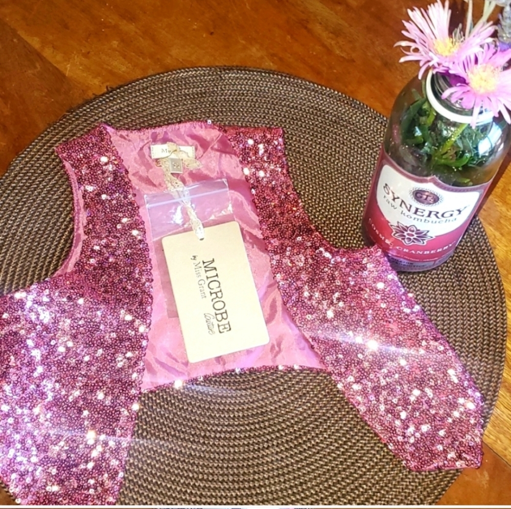 NWT MICROBE Couture by Miss Grant pink sequin vest girls 2T